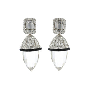 18K White Gold Rock Crystal and Diamond Drop Earrings