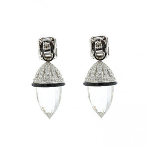 18K White Gold Rock Crystal and Diamond Drop Earrings