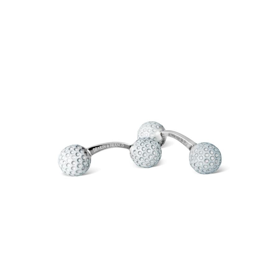 Deakin & Francis Sterling Silver Golf Ball on Solid Bar Cufflinks