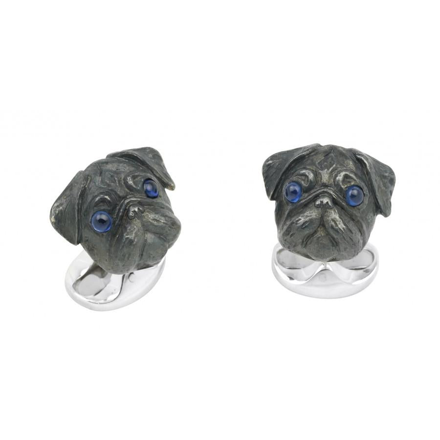Deakin & Francis Sterling Silver Oxidized Pug Head Cufflinks
