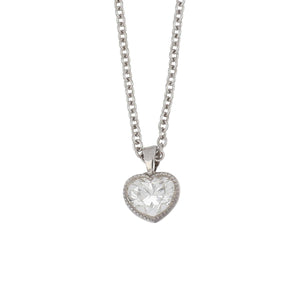Estate 18K White Gold Heart Diamond Pendant Necklace