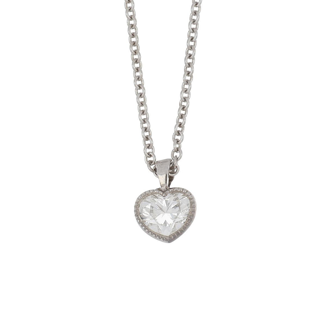 Estate 18K White Gold Heart Diamond Pendant Necklace