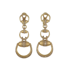 Estate Gucci 18K Gold Stirrup Link Earrings with Light Brown Diamonds