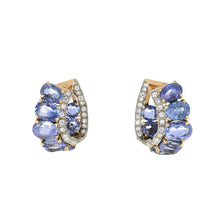 Load image into Gallery viewer, Important Retro 1940s 14K Gold and Platinum Oval Cornflower Blue Ceylon Sapphire and Diamond Loop Earrings
