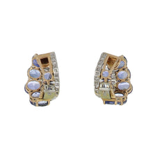 Load image into Gallery viewer, Important Retro 1940s 14K Gold and Platinum Oval Cornflower Blue Ceylon Sapphire and Diamond Loop Earrings

