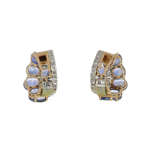 Important Retro 1940s 14K Gold and Platinum Oval Cornflower Blue Ceylon Sapphire and Diamond Loop Earrings