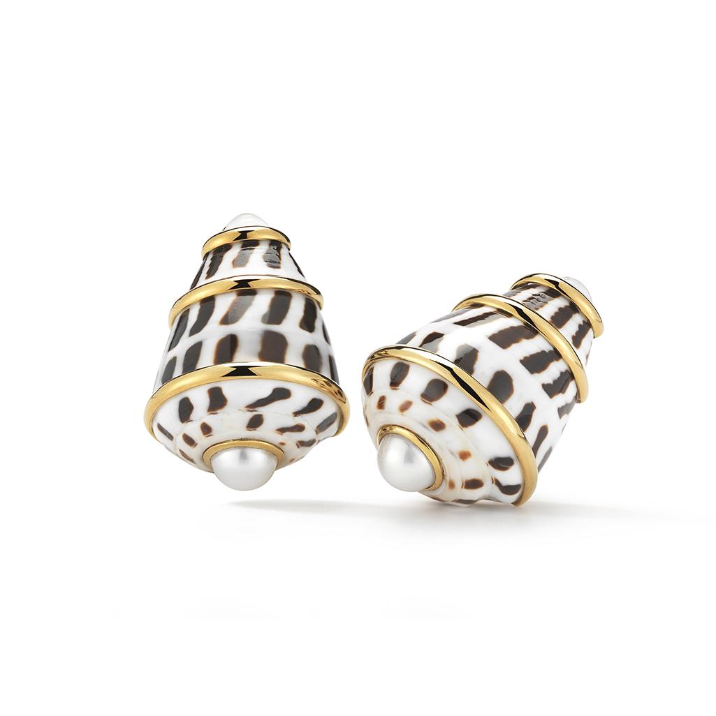 Trianon 18K Gold Conus Ebraus Shell Earrings with Pearls
