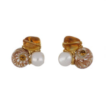Load image into Gallery viewer, Trianon 18K Gold Spider Moon Shell, Citrine, and Pearl Cluster Earrings
