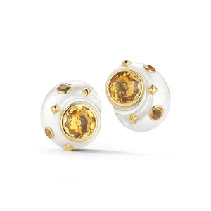 Trianon 18K Gold Special Cream Polymita Picta Shell Earrings with Citrine