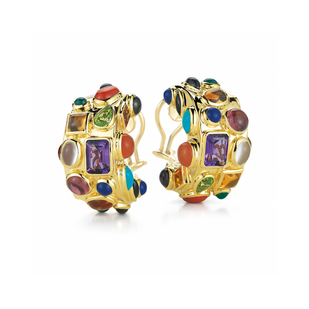 Seaman Schepps Fifties Hoop Earrings in Multi Gemstone