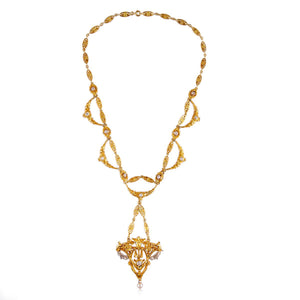 Napoleon the III Neoclassical 18K Gold and Platinum Swag Necklace