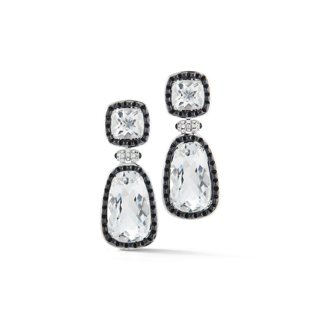 Seaman Schepps 18K White Gold Golconda Earrings in Rock Crystal, Onyx and Diamond