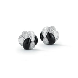 Seaman Schepps 18K White Gold Knot Earrings in Rock Crystal and Onyx with Diamonds