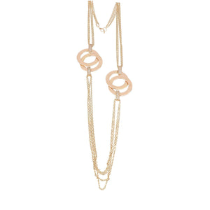 Italian 18K Gold Double Ring Link and Chain Necklace with Diamonds