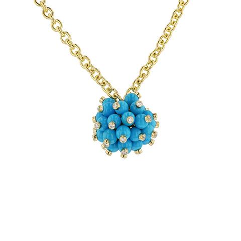 Aletto Brothers Gold Sleeping Beauty Turquoise Bead Necklace with Diamonds