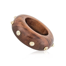 Load image into Gallery viewer, Estate 18K Gold Wood and Diamond Bangle Bracelet
