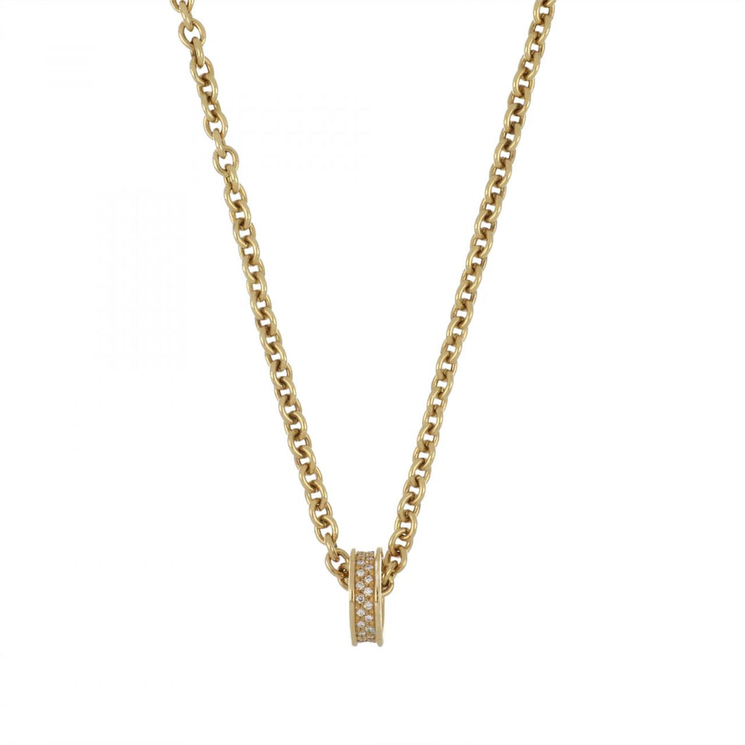 Italian 18K Gold Chain Necklace with Pavé Diamond Ring Pendant
