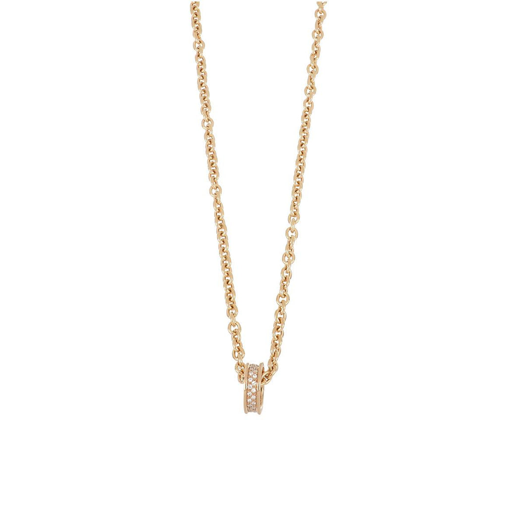 Italian 18K Rose Gold Chain Necklace with Pavé Diamond Pendant