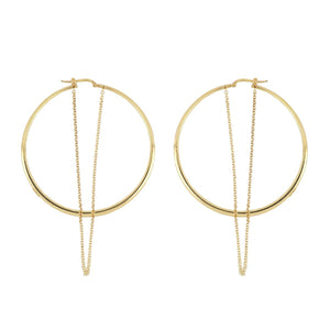 Italian 18K Gold Large Hoop Earrings with Chains