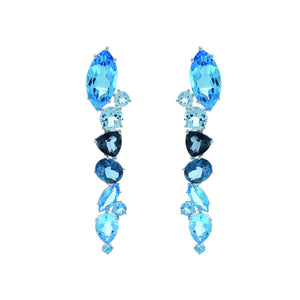 18K White Gold Multi Color Blue Topaz Dangle Earrings