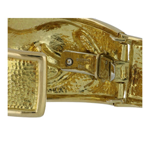 Estate David Webb 18K Textured Gold Repoussé Lion Cuff with Rubies