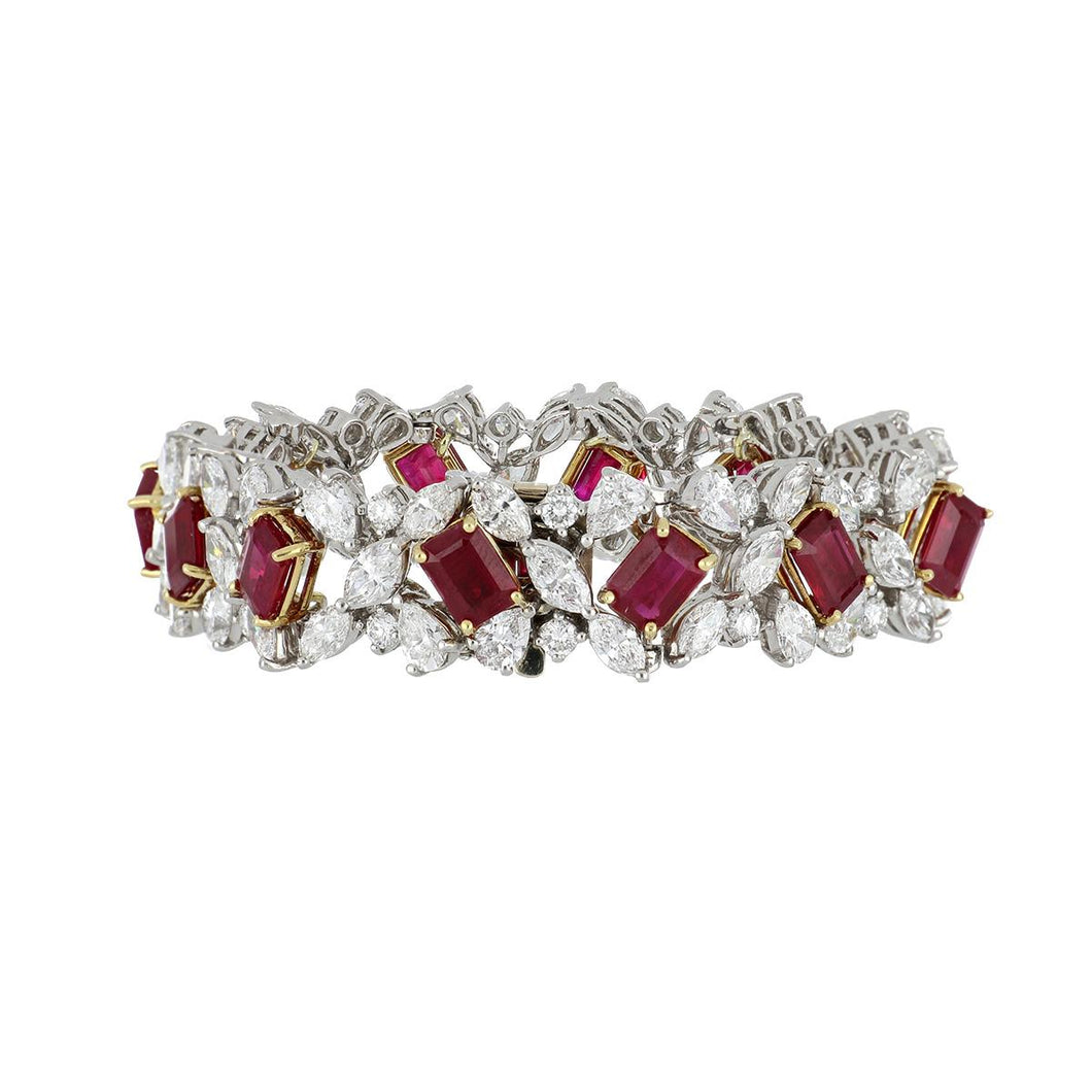 Important Estate Platinum and 18K Yellow Gold Bracelet with Diamonds and Rubies