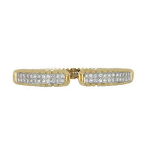 Vintage 1980s David Webb 18K Gold Ridged Cuff Bracelet with Diamond Plaques