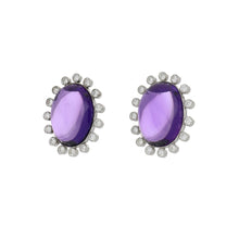 Load image into Gallery viewer, Estate Platinum Oval Cabochon Amethyst Earrings with Diamonds
