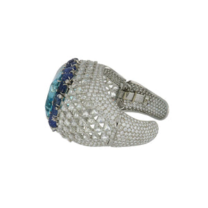 Masterpiece David Webb Couture 18K White Gold and Platinum Aquamarine, Sapphire and Diamond Cuff Bracelet