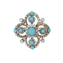 Load image into Gallery viewer, Important Antique Victorian Silver-Topped 18K Gold Turquoise and Diamond Convertible Demi-Parure with Tassels
