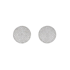 18K White Gold Pavé Diamond Button Earrings