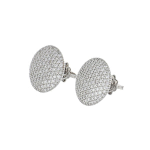 18K White Gold Pavé Diamond Button Earrings
