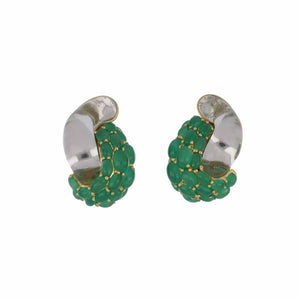 Seaman Schepps 18K Gold Half Link Emerald and Rock Crystal Earrings