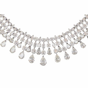Estate Platinum Round, Marquise and Pear Shape Diamond Fringe Necklace