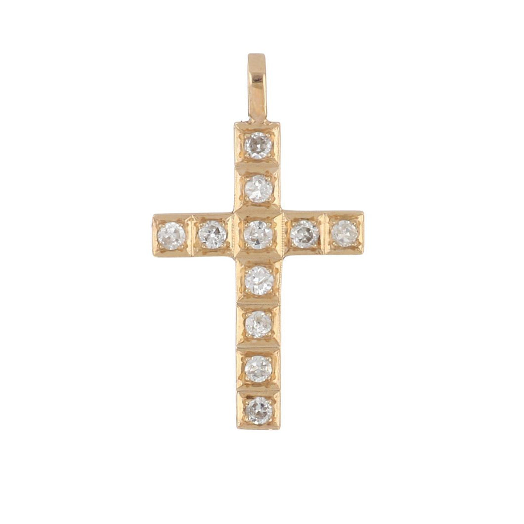 Estate 14K Rose Gold Box-Set Diamond Cross Pendant