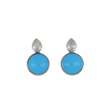 Load image into Gallery viewer, Estate 18K White Gold Bezel-Set Turquoise and Diamond Earrings
