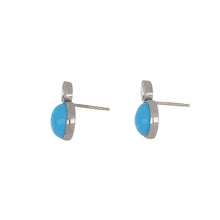 Load image into Gallery viewer, Estate 18K White Gold Bezel-Set Turquoise and Diamond Earrings
