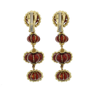 Estate David Webb 18K Gold Red Enamel Dangle Earrings