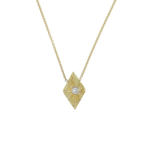 18K Gold Textured Pendant Necklace with Diamond