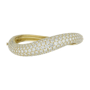 Vintage 1990s 18K Gold Pavé Diamond Curved Bangle Bracelet