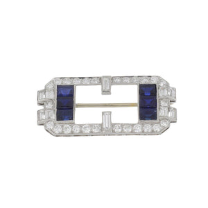 Art Deco Platinum Sapphire and Diamond Pin