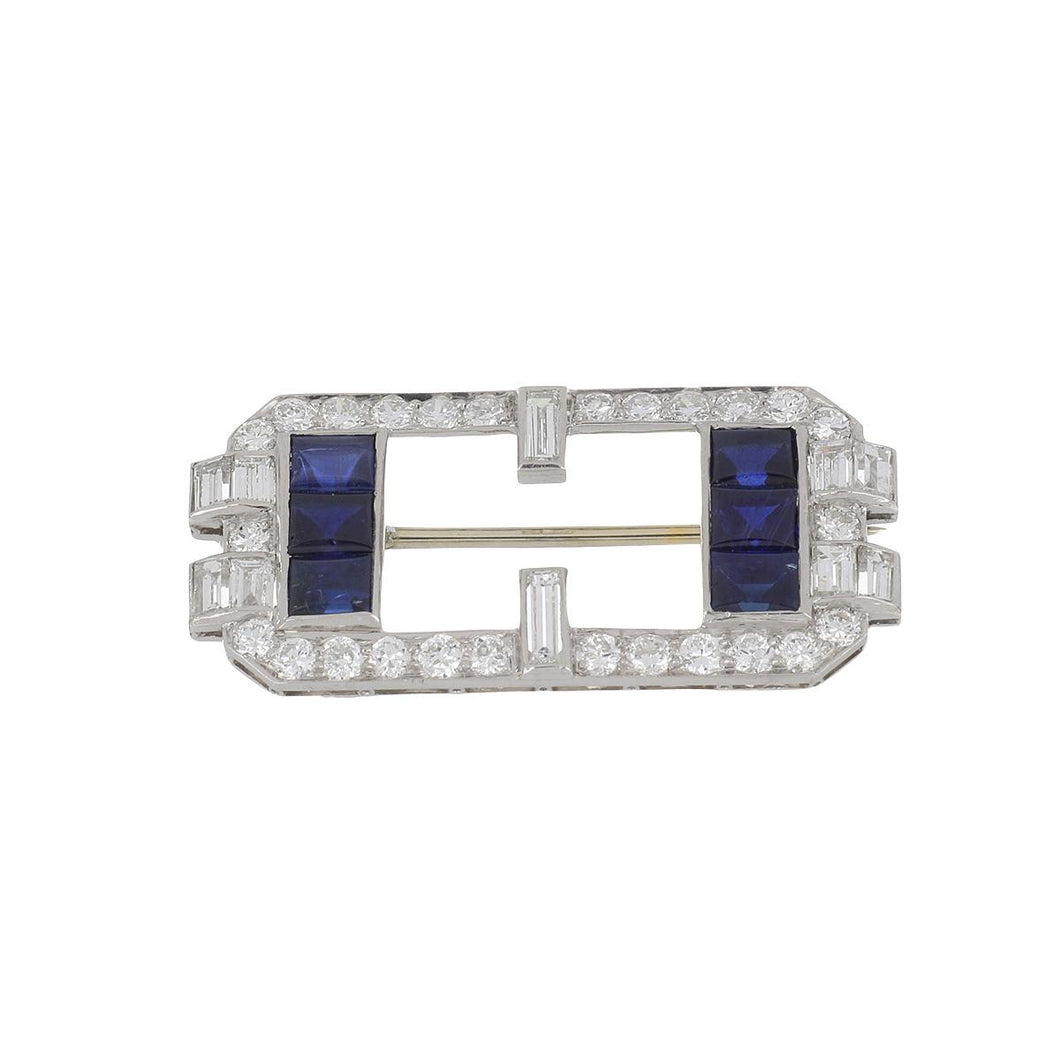 Art Deco Platinum Sapphire and Diamond Pin