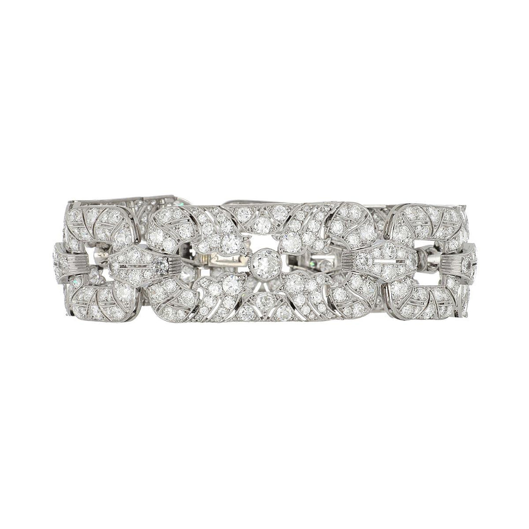 Antique Belle Époque Platinum Diamond Openwork Plaque Bracelet