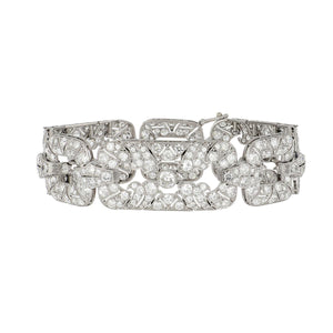 Antique Belle Époque Platinum Diamond Openwork Plaque Bracelet