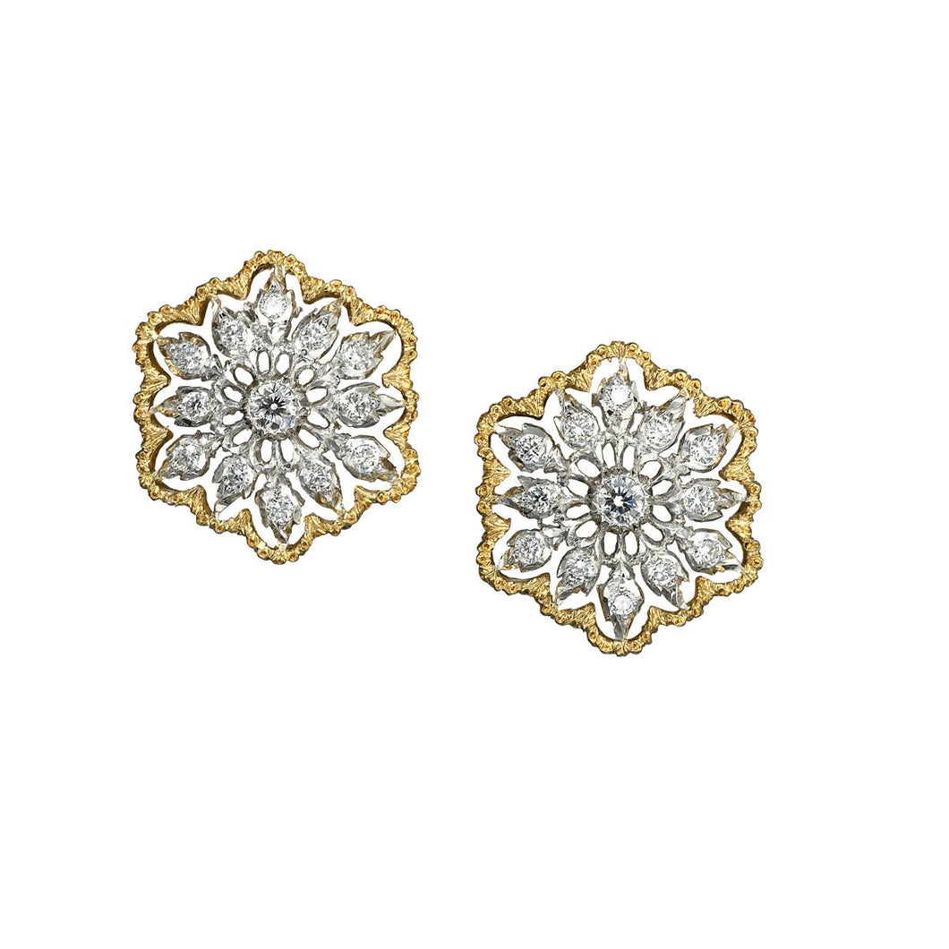 Buccellati 18K Two-Tone Gold Cassiopea Button Earrings with Diamonds