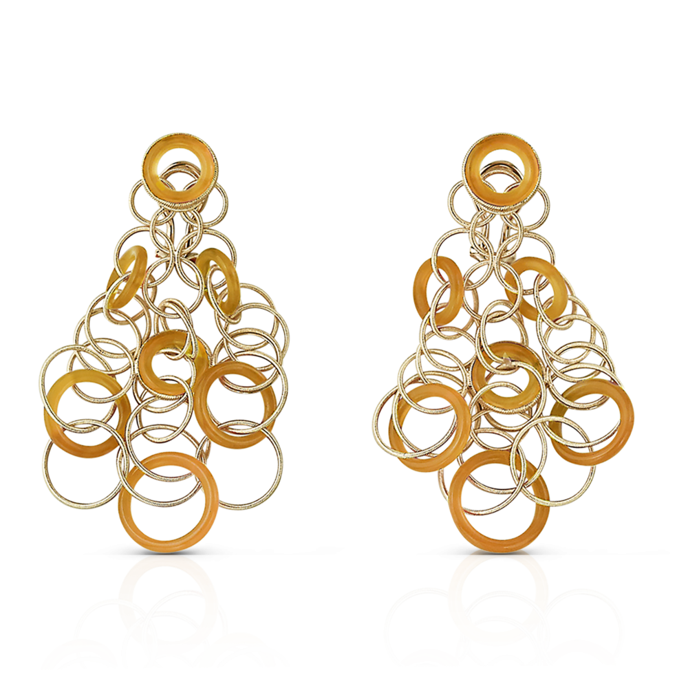 Buccellati 18K Gold Hawaii Color Pendant Earrings with Carnelian