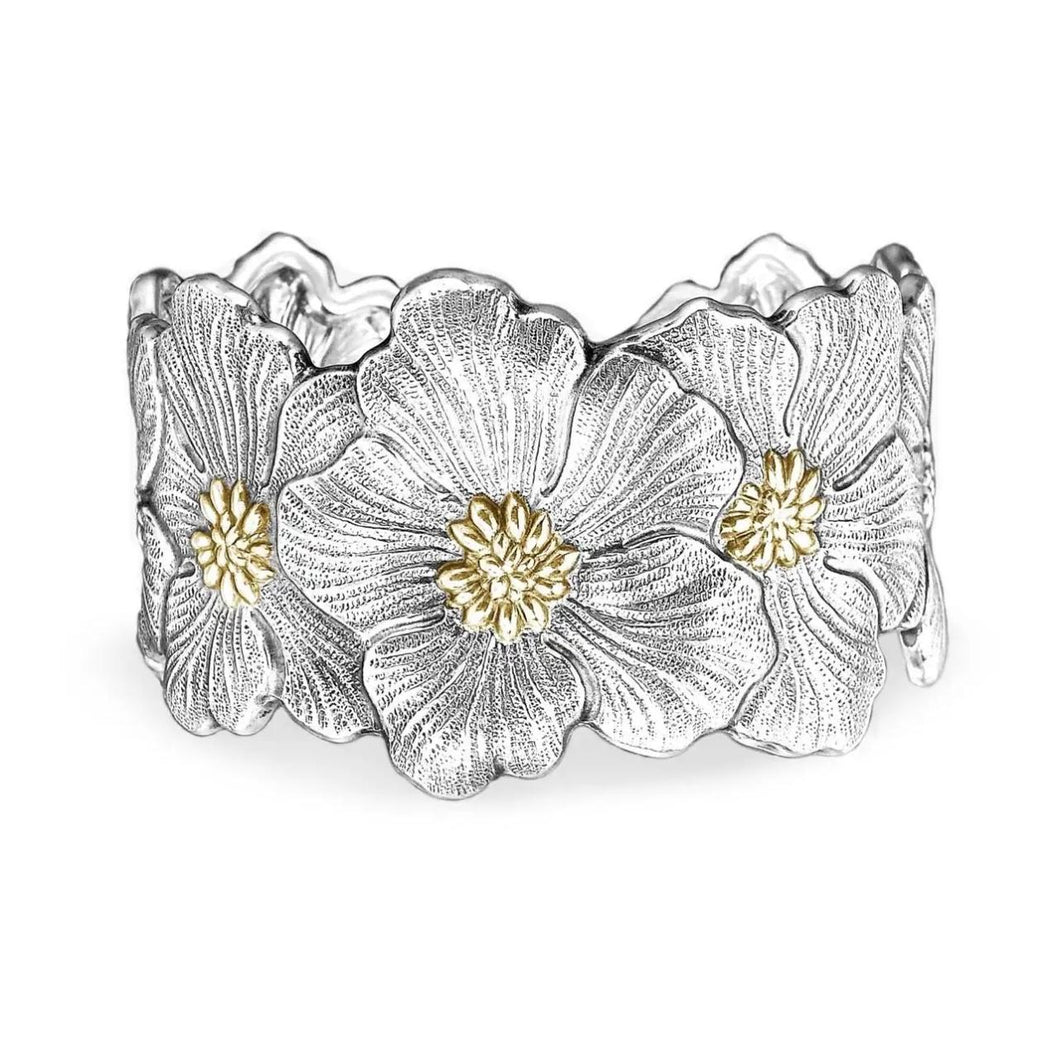 Buccellati Sterling Silver Gardenia Cuff Bracelet with Gold Accents