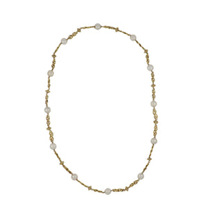 Estate Buccellati 18K Gold Fancy Textured Link Chain with Pearls
