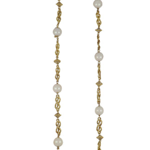 Estate Buccellati 18K Gold Fancy Textured Link Chain with Pearls
