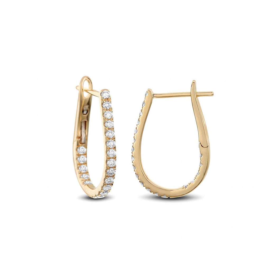 18K Gold Diamond Small Oblong Hoop Earrings